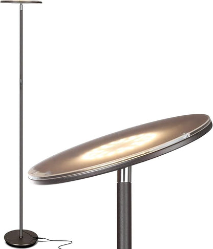 Brightech Sky LED Floor lamp, Torchiere Super Bright Floor Lamp for Living Rooms & Offices - Dimmable, Tall Standing Lamp for Bedroom Reading - Bronze