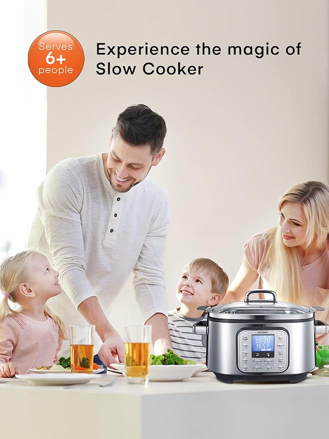 HOUSNAT Slow Cooker, 10 in 1 Programmable Cooker, 304 Stainless Steel Rice