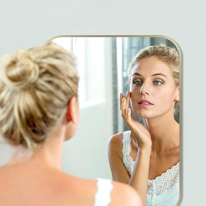 30x36 Inch Gold Bathroom Mirror, Brushed Gold Metal Framed Rectangular Mirror