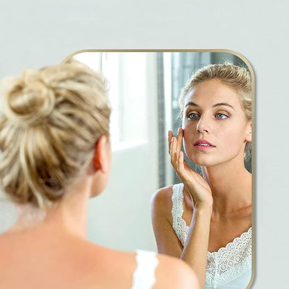 30x36 Inch Gold Bathroom Mirror, Brushed Gold Metal Framed Rectangular Mirror