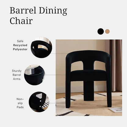 DAYALANE Modern Barrel Dining Chairs Set of 2, Upholstered Kitchen Chairs with Arms Comfy Velvet Side Chair for Living Room/Dining Room/Reception, Black Velvet