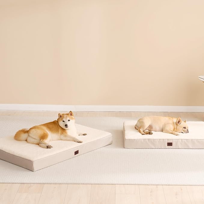 EHEYCIGA Orthopedic Dog Bed Large with Removable Washable Cover, 44IN Camel | Egg Crate Foam Support, Durable Oxford fabric, Non-Slip Bottom, Machine Washable, Soft Waterproof Plush Pet Bed Mat For Crate