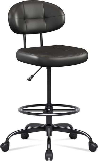 Misolant Drafting Chair Without Arms, Tall Office Chair with Footrest Ring for Standing Desk, Small Faux Leather Executive Office Chair with Adjustable Height for Bar Lab Counter Height Desk, Black