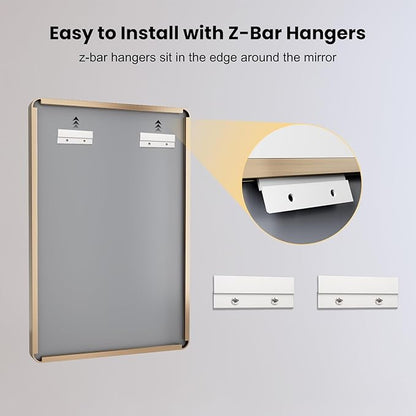 LOAAO 40”X36” Gold Bathroom Mirror, Rounded Rectangle Gold Frame Mirror
