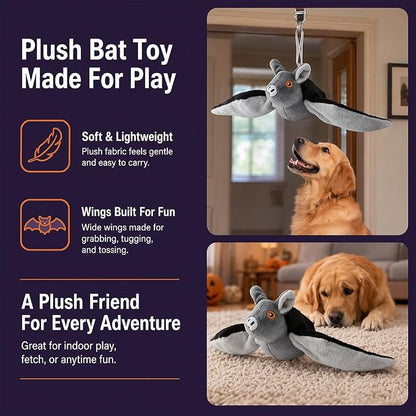 Flapping Bat Dog Toy, Flying Bat Toy for Dogs & Cat with Chirping & Flapping Wings, Interactive Rechargeable Bat Toy, Hanging Solo Play & Wand Compatible，1PC