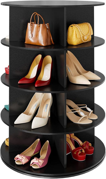 SpaceAid 4 Tier Rotating Shoe Rack Tower, Spinning Shoe Display Lazy Susan