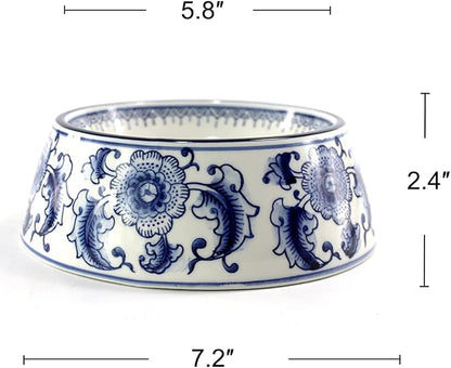 Blue and White Porcelaine Dog Bowls Ceramic Dog Cat Food and Water Bowls (5.8x7.2x2.4inch)