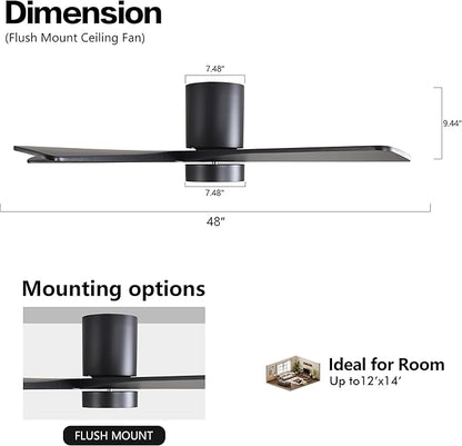 WINGBO 48 Inch Flush Mount DC Ceiling Fan
