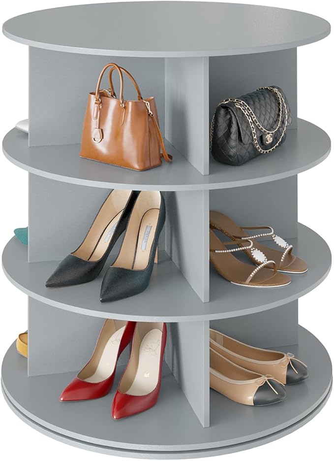 SpaceAid 3 Tier Rotating Shoe Rack Tower, Spinning Shoe Display Lazy Susan