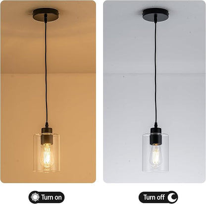 MAYNA 2 Pack Black Pendant Lights Kitchen Island, Mini Pendant Light Fixture with Clear Glass Shade, Adjustable Cord Industrial Farmhouse Hanging Ceiling Lamp for Dining Room, Sink, Bar(Bulb Included)