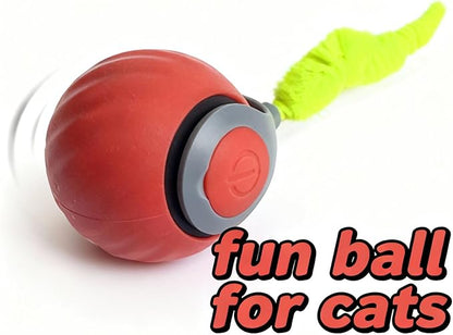Interactive Cat Toy Ball - Motion-Activated, USB Rechargeable Cat Toys for Indoor Cats with Anti-Scratch Cover & 2 Changeable Tails - Enrichment Toy for Active Cats & Kittens