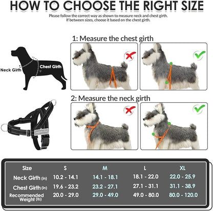 SlowTon No Pull Dog Harness with Front Clip - Heavy Duty, Soft Padded | Neck & Chest Adjustable, Tactical Pet Vest and Leash Set for Large Medium Sized Dogs, for Easy Walk & Training, Black M