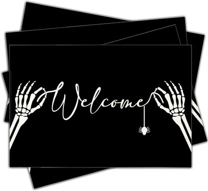Halloween Skeleton Placemats Set of 4, 12x18 Inch Welcome Decorative Table Mats, Washable Heat Resistant Place Mats for Kitchen Dining Table, Spooky Themed Decoration for Home-B12