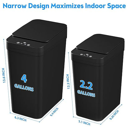 Bathroom Trash Can with Lid, 2 Pack 4 & 2.2 Gallon Automatic Touchless Garbage