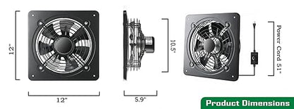 12 Inch Window Exhaust Wall Mounted Ventilation Basement Extractor Industrial