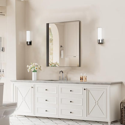 Koonmi 20x30 Inch Black Metal Framed Bathroom Mirror