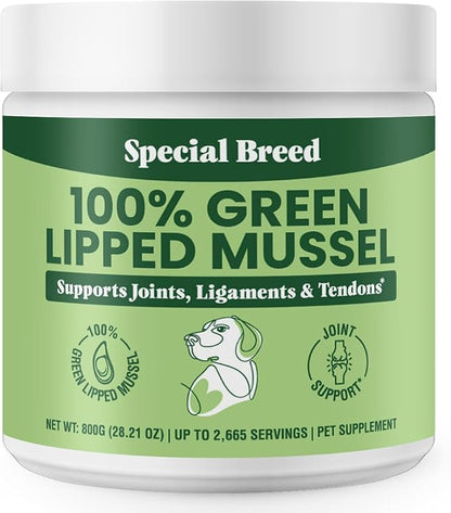 Green Lipped Mussel Powder for Dogs & Cats - 100% New Zealand Green Lipped Mussels - Natural Hip & Joint Supplement for Joints, Tendons, Ligaments, Muscles - 800 Grams - Up to 2,665 Servings
