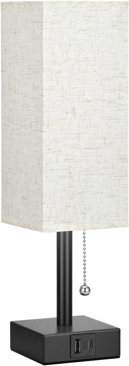 Bedside Table Lamp with 3 Color Temperatures - 3000/4000/5000K Small Lamp with USB C+A Ports, Nightstand Lamp with 3 Color Modes by Pull Chain, Bedroom Lamp for Living Read Work(LED Bulb Included)