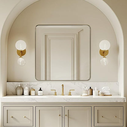 ANDY STAR Square Wall Mirror for Bathroom, 24”x24” Brushed Gold Bathroom Mirror