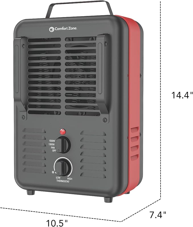 Comfort Zone Utility Space Heater, 1500W Electric Garage Heater