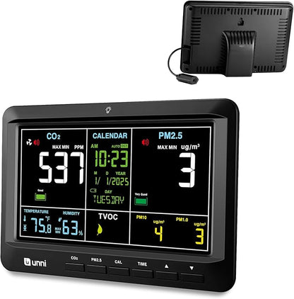 Air Quality Monitor Indoor 7" Display + Alerts, CO2 Monitor PM2.5 PM1.0 PM10