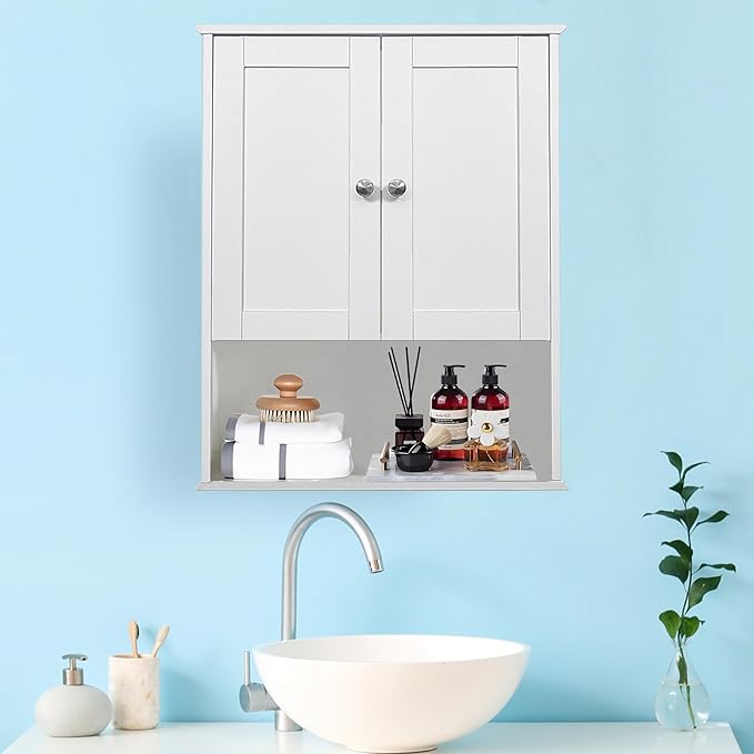 Bathroom Cabinet Wall Mounted Over Toilet Storage Cabinet 20x28 Inch White Wood