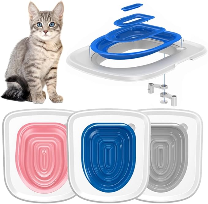 Cat Toilet Training Systems,Cat Toilet Training Kit,Reusable Plastic Trainer for Pet Cleaning with 1 Replaceable Cat Feather Toy,Litter Boxes (Pink)