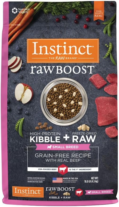 Instinct Raw Boost Small Breed, Natural Dry Dog Food with Freeze Dried Pieces, High Protein, Grain Free Recipe - Real Beef, 10 lb. Bag