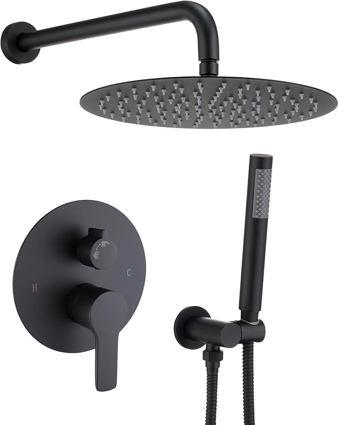 Iriber Matte black Shower System Wall Mounted Shower Faucet Mixer Set