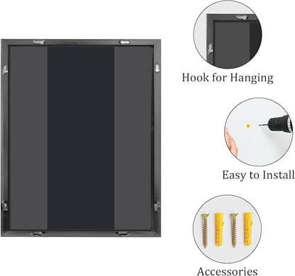 Koonmi 20x30 Inch Black Metal Framed Bathroom Mirror