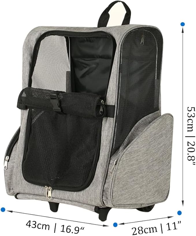 Pet Trolley Bag Cat Dog Travel Bag Portable & Breathable Pet Carrier Backpack - Lightweight Dual-Shoulder Design for Easy Travel with Your Beloved Companion Scalable Pull Rod pet Bag (Red)