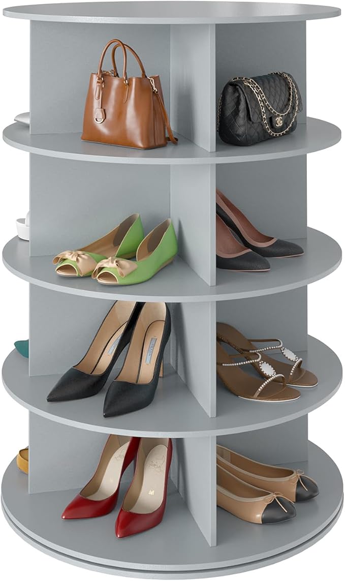SpaceAid 4 Tier Rotating Shoe Rack Tower, Spinning Shoe Display Lazy Susan