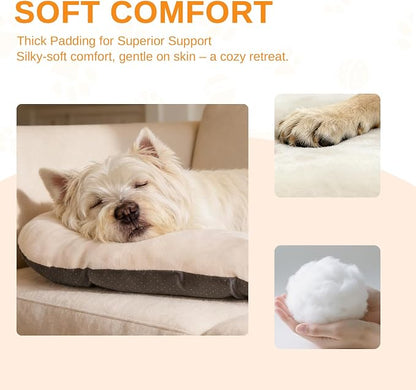 Washable Oval Dog Bedfor Medium Dogs,Silver-Tipped High-Resilience,Beige | Non-Slip Bottom Prevents Sliding, Soft Plush Short Fur, Machine Washable, Ideal for Crates/Apartments/Cozy Nooks,29"x18"x2.8"