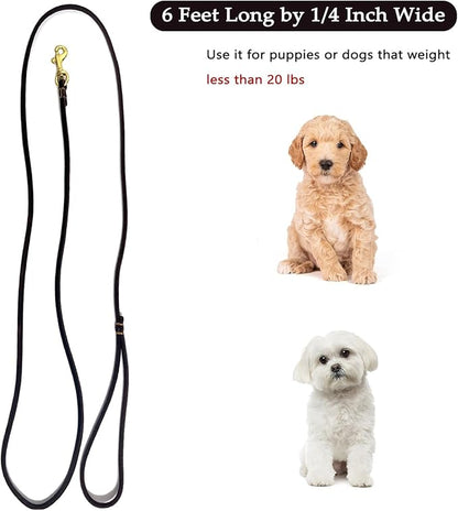 Guiding Star Leather Dog Leash 6 ft x 1/4 inch,Thin and Lightweight Leather Leashes for Small Dogs,Leather Cat Leashes for Small Cats,Soft Genuine Leather Dog Training Leashes for Petite Dogs Black