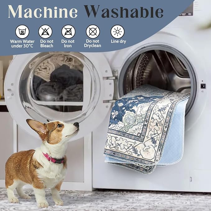 Washable Pee Pads for Dogs, 2 Pack Reusable Puppy Training Pads 60"x48" Super Absorbent Waterproof Dog Training Pads, Non-Slip Potty Pads, Whelping Pads Litter Mat Navy & Ecru