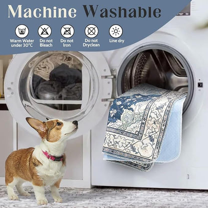Washable Pee Pads for Dogs, 2 Pack Reusable Puppy Training Pads 60"x48" Super Absorbent Waterproof Dog Training Pads, Non-Slip Potty Pads, Whelping Pads Litter Mat Navy & Ecru