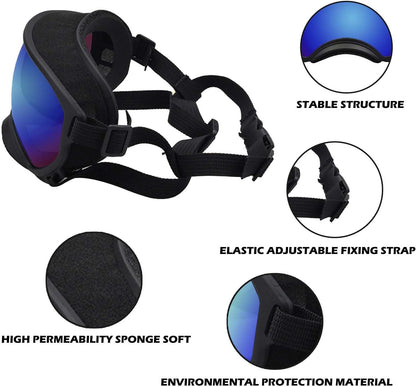 Medium Dog Sunglasses with Adjustable Strap UV Protection, Winproof Dog Puppy Sunglasses, Suitable for Medium Dog Pet Glasses, Dogs Eyes Protection,Soft Dog Goggles