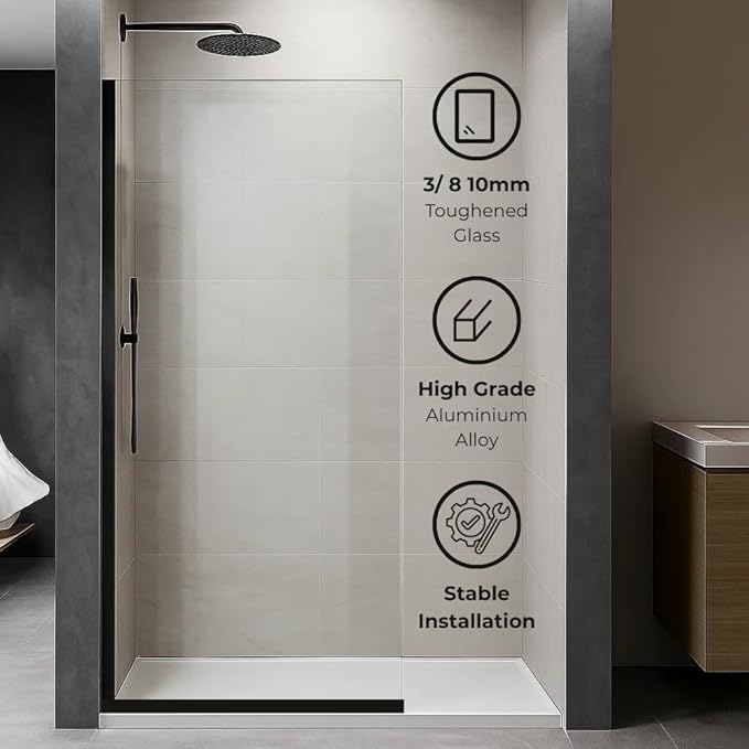 Fixed Glass Shower Wall Panel, 10mm Thick Glass Door 24" x 76", Frameless