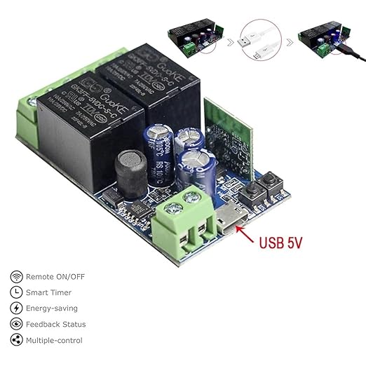 Ewelink WiFi Wireless Smart Relay Module USB 5v 2 Channel Momentary Toggle