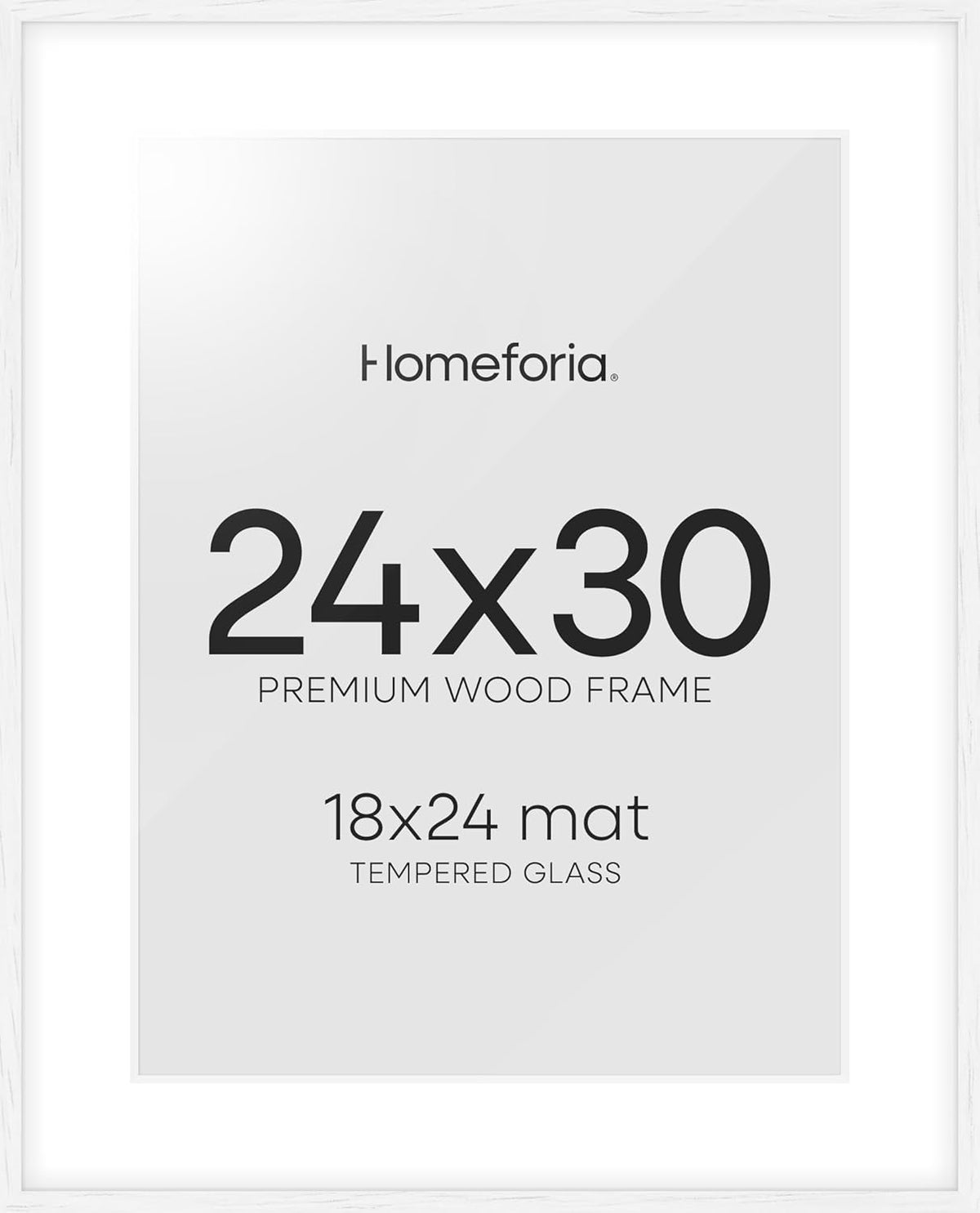 Homeforia 24x30 Poster Frame White, High End Oak 24 x 30 White Wood Picture Frames with Mat 18 x 24 for Photo, 24x30 Wooden Frame Matted to 18x24, 30x24 Large Frame, Tempered Glass, Wall Kit, Set of 1