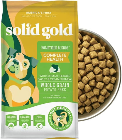 Solid Gold Dry Dog Food for Adult & Senior Dogs - Made with Oatmeal, Pearled Barley, and Fish Meal - Holistique Blendz Potato Free High Fiber Dog Food for Sensitive Stomach & Immune Support -24 LB