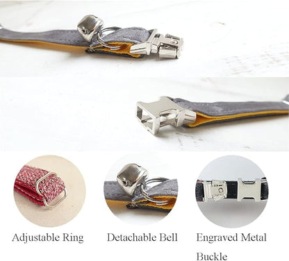 Personalized Cat Collar with Name Plate,Adjustable Tough Nylon Cat ID Collars with Bell,Customize Engraved Pet Name and Phone Number (Velvet Style A)