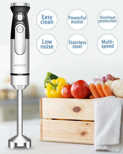 Handblender with Plug, Immersion Blender Handheld, Heavy-Duty Copper Motor