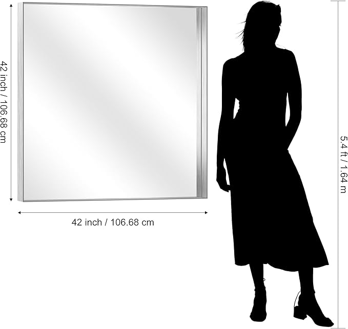 CIRCUMI Silver Bathroom Mirror, Brushed Finish, Tempered Glass, Mirror