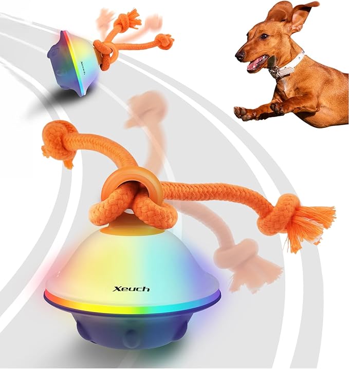 Smart Interactive Dog Toys, Automatic Moving and Rolling Dogs Ball with Rope, Motion-Activated Wicked Ball for Small Medium Dogs for Boredom, RGB Lights, Stimulating Sound, Voice Recording