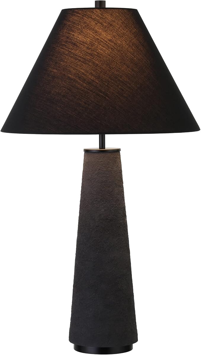 Henn&Hart 27.5'' Transitional 1-Light Table Lamp with Tapered Ceramic Base and White Fabric Cone Shade for Living Room, Bedroom, or Office, Matte Black