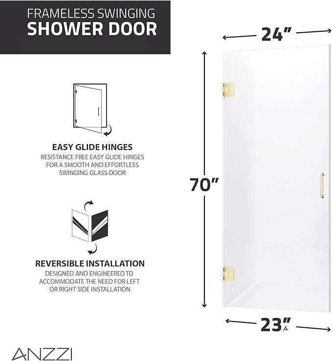 ANZZI 70" x 24" Frameless Shower Door in Gun Metal Black, Passion Water