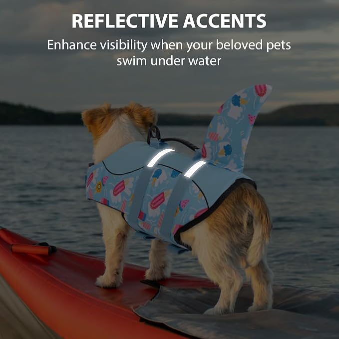 Shark Dog Life Vest for Swimming, Boating, Kayaking, Surfing, Canoeing - High Buoyant Dog Life Jacket, Ripstop High Flotation Swimsuit for Small, Medium, Large Dogs (Blue, XL)