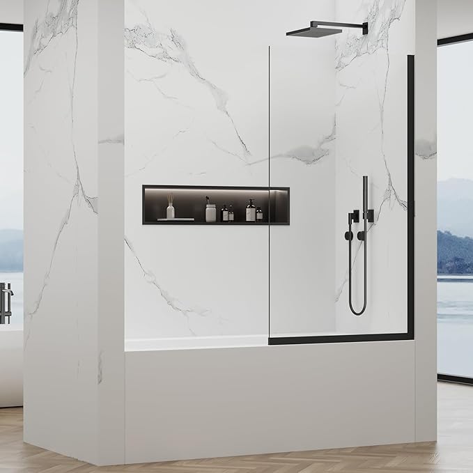 35" W x 60" H Bathtub Fixed Glass Panel, 3/8" Tempered Glass