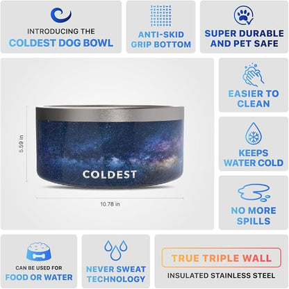 Coldest Dog Bowl - Anti Rust Metal, Non Slip, 3 Layers Insulated Stainless Steel Dog Bowls - Spill Proof & Heavy Duty - Water Bowl for Dogs, Cats & Pets, Dish Washer Safe (200 oz, Into The Beyond)